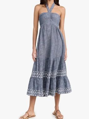 Cleobella Women's Raphaela Midi Natural Cotton Chambray Halter Dress Size S NWT